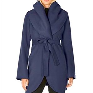Tahari Navy Marla Belted Wrap Coat